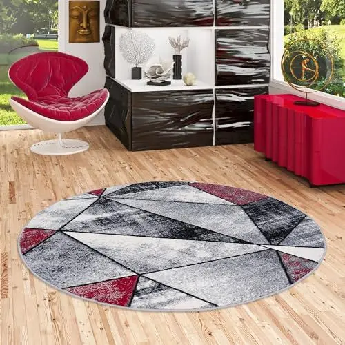 Produktbild: Pergamon Designer Teppich Modern Wohnzimmer Schlafzimmer Esszimmer Kurzflor Brilliant Grau Rot Magic Rund