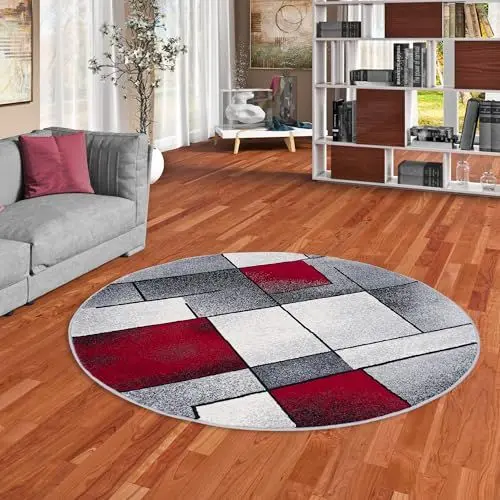Produktbild: Pergamon Designer Teppich Modern Wohnzimmer Schlafzimmer Esszimmer Kurzflor Brilliant Rot Grau Fantasy