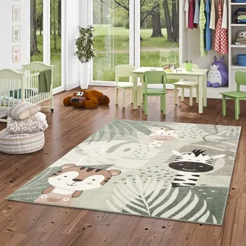 Produktbild: Pergamon Kinder Teppich Weich Kinderzimmer Softstar Kids Safari Friends Mintgrün in 5 Größen