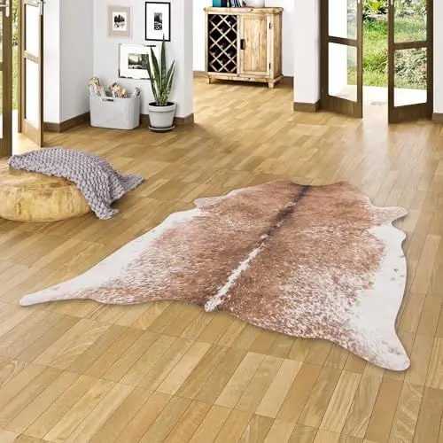 Produktbild: Pergamon Kunstfaser Teppich Rinderfell Braun Creme in 3 Größen