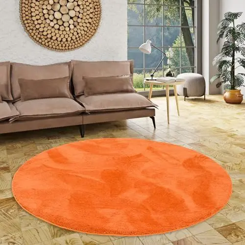 Produktbild: Pergamon Luxus Super Soft Hochflor Langflor Teppich Rund Flauschig Weich Wohnzimmer Schlafzimmer Silky Orange