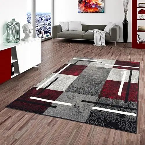 Produktbild: Pergamon Teppich Modern Trendline Schwarz Rot Karo in 5 Größen