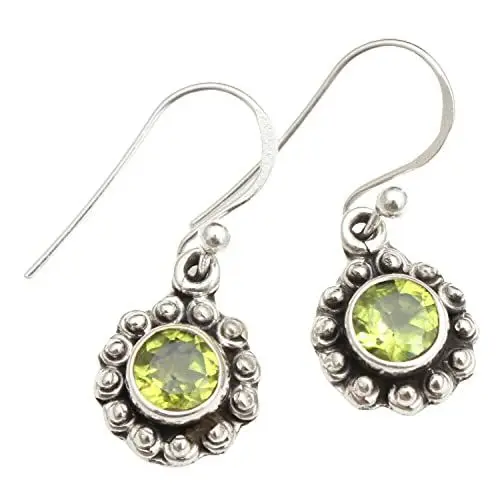Produktbild: Peridot-Edelstein-Sterlingsilber-Ohrringe für Frauen und Mädchen, Ohrhaken mit Lünette, grüne Brautjungfernohrringe, Weihnachtsgeschenk