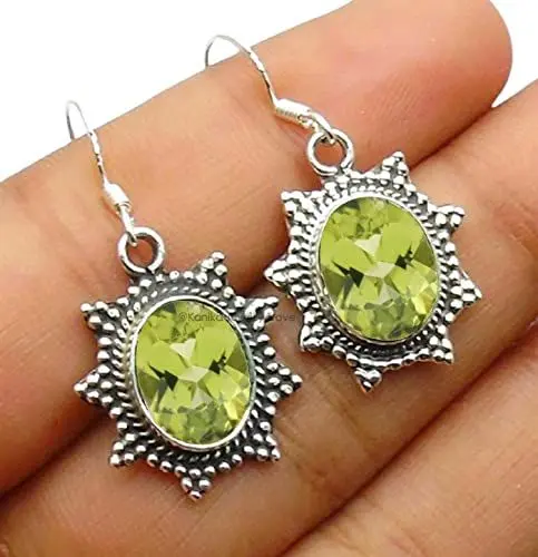 Produktbild: Peridot-Edelstein-Sterlingsilber-Tropfenohrringe für Frauen und Mädchen, grüne Brautjungfernohrringe, Weihnachtsgeschenk-Ohrringe
