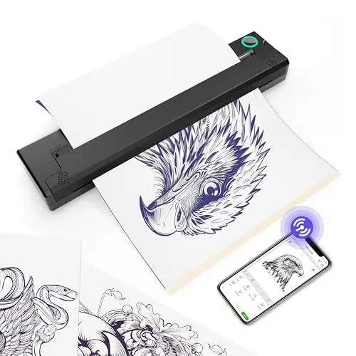 Produktbild: PeriPage P90 Wireless Tattoo Stencildrucker, Thermal Tattoomaschine mit Tattoo Vorlagenpapier, tragbarer Tattoodrucker Kit kompatibel mit Telefon, Tablet & PC（Dark Schwarz）