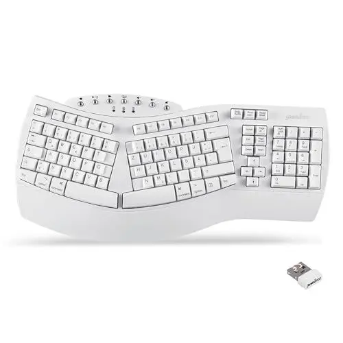 Produktbild: Perixx 11620 PERIBOARD-612 Ergonomische Kabellose Tastatur, Geteiltes Tastenfeld mit Dual Modus 2.4G oder Bluetooth, Kompatibel mit Windows 10 und Mac OS X, Weiß, QWERTZ Deutsches Layout