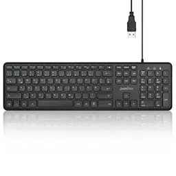 Produktbild: Perixx 11725 PERIBOARD-210 DE Kabelgebundene Standard USB Tastatur mit leisen Scherenstrukturtasten für Computer, Laptop und Tablet, Schwarz, QWERTZ