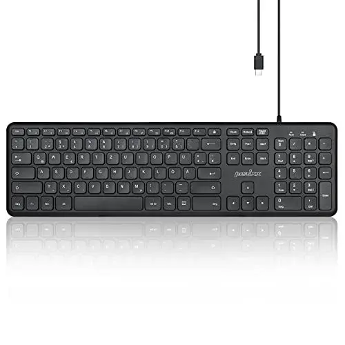Produktbild: Perixx PERIBOARD-210C DE Kabelgebundene Standard USB-C Tastatur mit leisen Scherenstrukturtasten, Kompatibel mit Mac, iPad, Windows, Chromebook, Tablets und Desktop-PC, Schwarz, QWERTZ