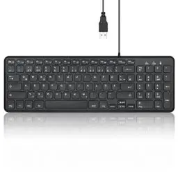Produktbild: Perixx PERIBOARD-213 DE Kabelgebundene Kompakte USB Tastatur mit leisen Scherenstrukturtasten für Computer, Ziffernblock, Laptop und Tablet, Schwarz, QWERTZ