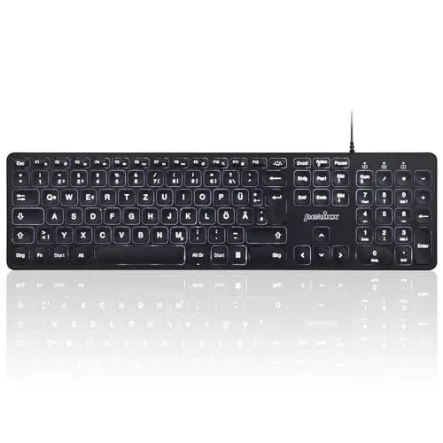 Produktbild: Perixx PERIBOARD-331 Kabelgebundene USB-Tastatur, Schlankes Design, Große Schrift, Weiß Beleuchtet, DE-Layout