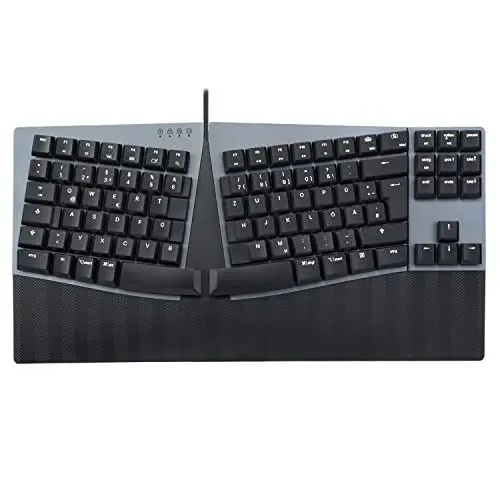 Produktbild: Perixx PERIBOARD-335BR DE, Kabelgebundene ergonomische mechanische Tastatur – Low-Profile Brown Tactile Switches – Programmierbare Funktion – Kompatibel mit Windows und Mac OS X – Deutsch QWERTZ