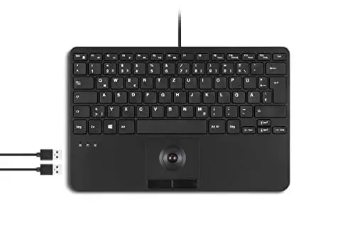 Produktbild: Perixx PERIBOARD-526 DE, kabelgebundene Mini-USB-Tastatur mit Trackball - X-Typ Scherentasten - 11,18x7,17x1,1 Zoll - 2 USB-Hubs integriert - DE Layout