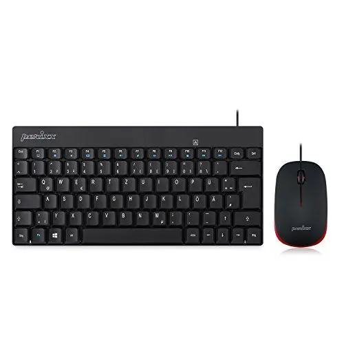 Produktbild: Perixx PERIDUO-212B DE, Kompaktes Mini Tastatur und Maus Set, USB-Kabel, Schwarz, Deutsches Layout