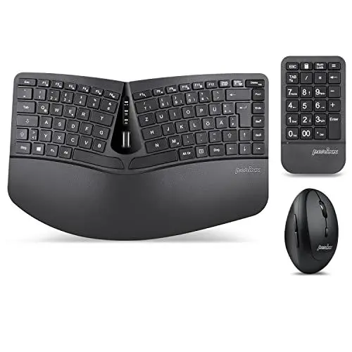 Produktbild: Perixx PERIDUO-606A 3-in-1 Kabellose Ergonomische Tastatur, Vertikale Maus, Numerisches Tastenfeld, Verstellbare Handballenauflage, QWERTZ
