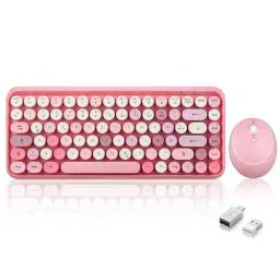 Produktbild: Perixx PERIDUO-713 Kabelloses Mini Tastatur und Maus Desktop Set, Retro Vintage Schreibmaschinen Design, Pink Rosa, QWERTZ