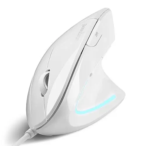Produktbild: Perixx PERIMICE-513W Vertikale USB-Maus mit Kabel, Weiß – 6 Tasten mit 1000/1600 DPI – Rechtshänder-Design