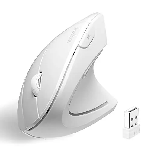 Produktbild: Perixx PM-713NW-11937 PERIMICE-713W Kabellose, natürlich ergonomische, vertikale 2,4-GHz-Maus mit USB-Empfänger, Netzschalter, 6 Tasten-Design, 3 DPI-Stufen, Rechtshänder, Weiß