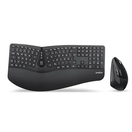 Produktbild: Perixx Periduo-605, Kabellose Ergonomische Tastatur und Vertikale Maus Desktop Set, Geteiltes Tastenfeld, 4-Wege-Scrollrad, Anpassbare Handballenauflage und Flachen Tasten mit Vertikalmaus