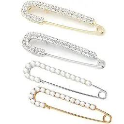 Produktbild: Perle Brosche Sicherheitsnadel Brosche Clips Pullover Kristall und Perle Pins und Kristall Shawl Clips Faux Schal Mantel Schmucknadel, 4 Stück,für Damen Mädchen Kleidung Dekoration Zubehör Schmuck