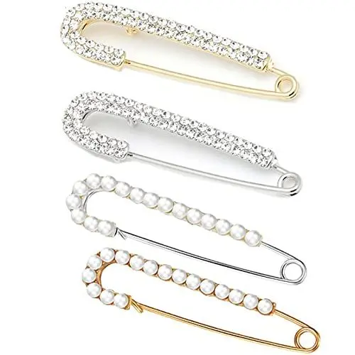 Produktbild: Perle Brosche Sicherheitsnadel Brosche Clips Pullover Kristall und Perle Pins und Kristall Shawl Clips Faux Schal Mantel Schmucknadel, 4 Stück,für Damen Mädchen Kleidung Dekoration Zubehör Schmuck