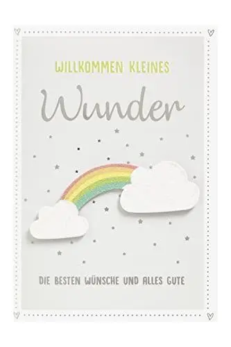 Produktbild: Perleberg Geburtskarte mit Regenbogen-Motiv - hochwertige Karte zur Geburt für Mädchen & Jungen - Liebevolles Geschenk zur Geburt mit passendem Umschlag - 11,6 x 16,6 cm