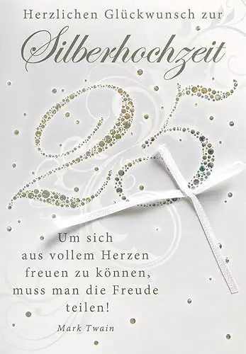 Produktbild: Perleberg - einzigartige Karten zur Silberhochzeit mit 25-Motiv - stilvolle Silberhochzeit Karte mit Umschlag in creme - elegante Karte zur Silberhochzeit mit Glückwunsch und Schleife 11,6 x 16,6 cm