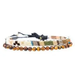 Produktbild: Perlen 2er Set Surfer-Armband Herren & Damen • 100% Wasserfest & Handmade • Perlen-Armband Boho Stoff-Armband • Hippie Sommer Strand-Schmuck • Freundschaftsarmbänder für Ihn & Sie (Safari & Tigerauge)