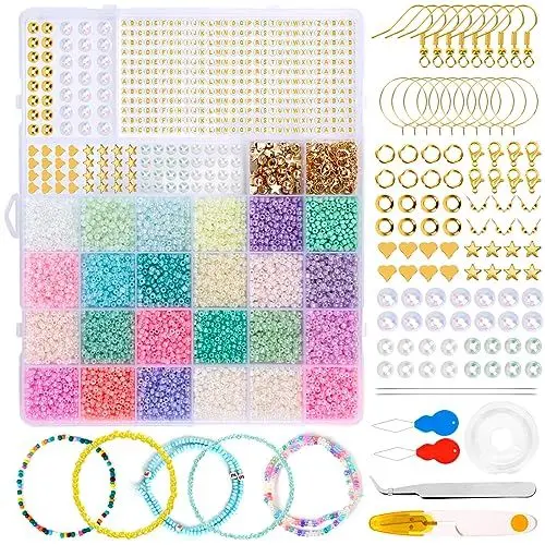 Produktbild: Perlen Für Armbänder, 18000 Pcs Perlen 3mm, 24 Farben Mini Pearl Separat Verpackt, Perlen Set Schmuck Mit 280 Buchstabenperlen/Perlenzubehör/Perlenwerkzeug, Perlenset für Kinder, Erwachsener