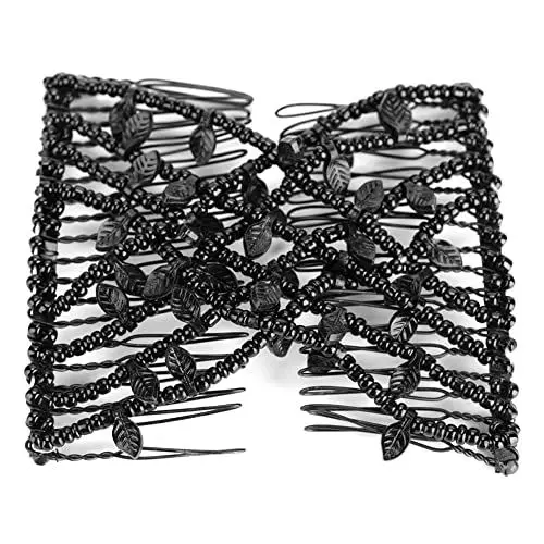 Produktbild: Perlen Haarspange Stretch Haarkamm Elastisch Haar Klammern, Magischer Haarkämme Perlen Haarkämme Elastische Haarkämme Doppel Clips Haarkamm DIY Haar Styling Werkzeug(Schwarz)