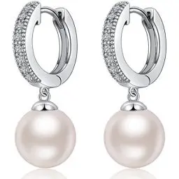 Produktbild: Perlen Ohrringe Perlenohrringe Hängend Silber Perle Ohrringe Damen Perlenohrringe Silber 925 Hängend,Perlen Ohrringe Weißgold,Silber Perlen Ohrringe,Perlen Ohrringe Hänger Silber Perlenohrringe 10mm