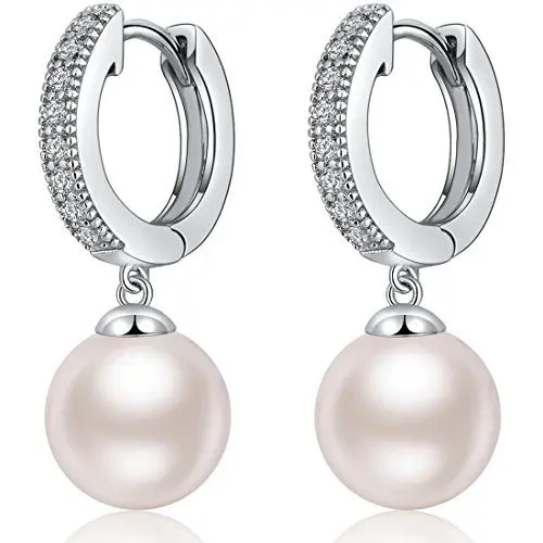 Produktbild: Perlen Ohrringe Perlenohrringe Hängend Silber Perle Ohrringe Damen Perlenohrringe Silber 925 Hängend,Perlen Ohrringe Weißgold,Silber Perlen Ohrringe,Perlen Ohrringe Hänger Silber Perlenohrringe 10mm