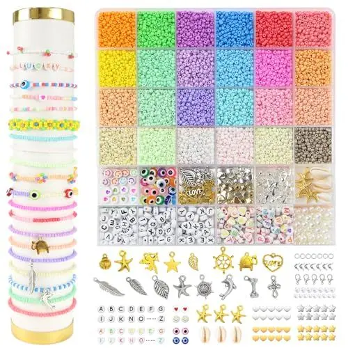 Produktbild: Petiyark Perlen für Armbänder 24 Farbe, Set mit 8303 Stück, 3mm Armbänder Selber Machen, Wasserfest und Nicht Leicht zu Verblassen, für Halsketten, Handyketten, Schlüsselanhänger, Ringe und mehr
