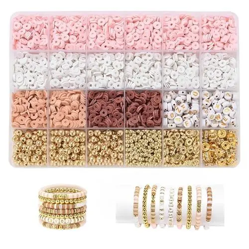 Produktbild: Perlen für Armbänder, 2390 Stück Perlen zum Auffädeln 6mm Clay Armband Perlen Set Flache Buchstabenperlen für Armbänder Freundschaftsarmbänder Selber Machen Bunte Clay Beads