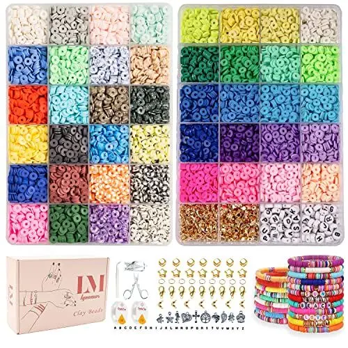 Produktbild: Perlen zum Auffädeln, 12000+ Stück Perlen Set, 6mm Polymer Clay Perlen für armbänder, 2 Boxen Armbänder Selber Machen mit Buchstaben, Armband Schmuckherstellung Kit für Ringen Halsketten Geschenk