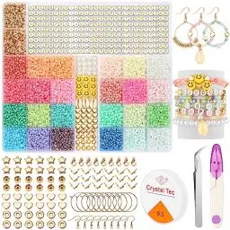 Produktbild: NORSHY Perlen zum Auffädeln, 12200 Stück Rocailles Armbänder Perlen Set 3mm Ketten Selber Machen Glasperle Set, Bunte DIY Armband Halsketten Schmuck Beads, Buchstaben Mini Perlen zum Machen Kit