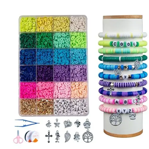 Produktbild: Perlen zum Auffädeln, 4800+ Stück Perlen Set, 6mm Polymer Clay, 1 Boxen Armbänder Selber Machen mit Buchstaben, Armband Schmuckherstellung Kit für Ringen Halsketten Geschenk