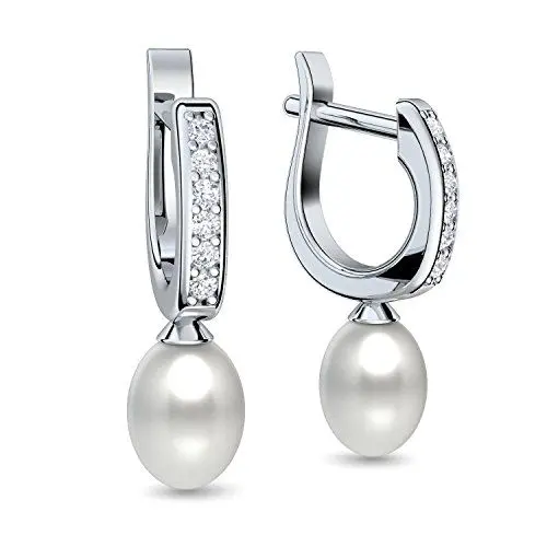 Produktbild: Perlenohrhänger Perlenohrringe hängend (12 mm hochwertige Süßwasser Perle) Perlen Creolen Perlencreolen Ohrhänger Perle weiss Silber 925 + LUXUSETUI Ohrringe Perlenohrringe Ohrhänger FF154-0 SS925