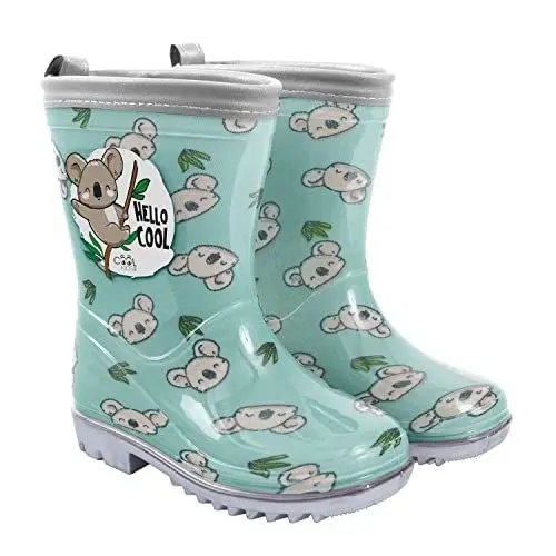 Produktbild: PERLETTI Koala Regenstiefel für Kinder 3 4 5 6 Jahre - Türkis Gummistiefel Wasserdicht Kleinkind Jungen - Kindergarten Regen Stiefeletten Reflektierend mit Rutschfester Sohle (Koala, 26/27 EU)