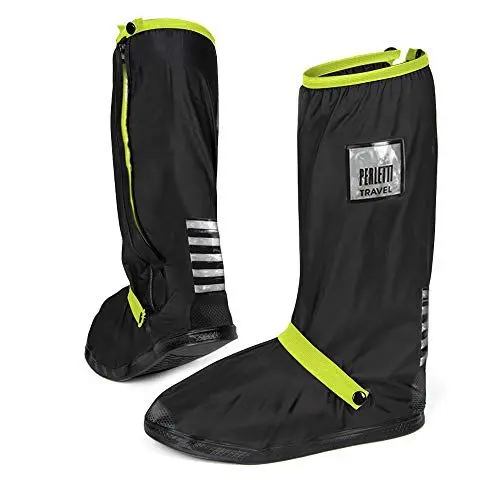 Produktbild: PERLETTI Überschuhe Schwarz Wasserdicht Beständig rutschfest - Schuhüberzieher Wiederverwendbar Verstärkt mit Reflektorstreifen - Hohe Regenschutz Galoschen für Regen Schnee (M (40/42 EU), Lindgrün)