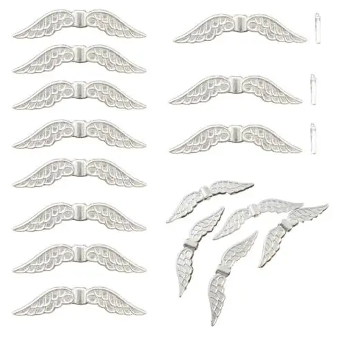 Produktbild: Perlin 20 Stück Flügel Engel Metallperlen Engelsflügel Perlen 32mm Silber Perlenengel Metall Schmuckteile DIY für Armbänder, Halsketten, Armbänder