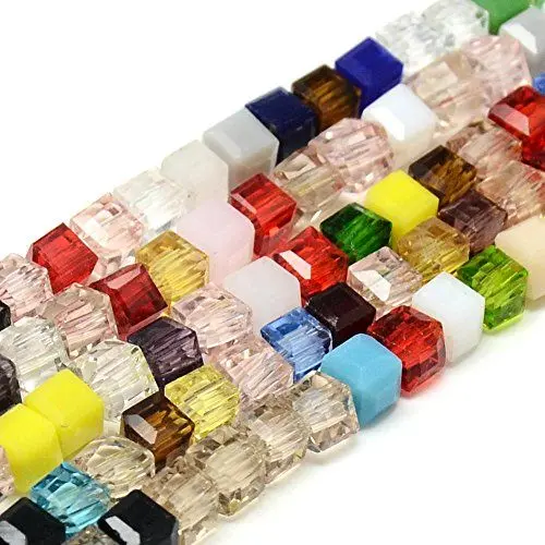 Produktbild: Perlin - Glasperlen Kristall Perlen Bunte Mix Set 4mm 6mm 8mm Würfel Böhmisch Tschechische Glasschliffperlen Perle mit Loch zum auffädeln (4mm x 4mm 75 Stück)