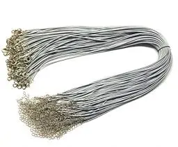 Produktbild: Perlin - Halsband Halskette Schmuckband Silber Grau 43cm Kette mit Karabinerverschluss und Verlängerungskette Band Geflochtet Wachs Halsketten für DIY Schmuck Herstellung C176