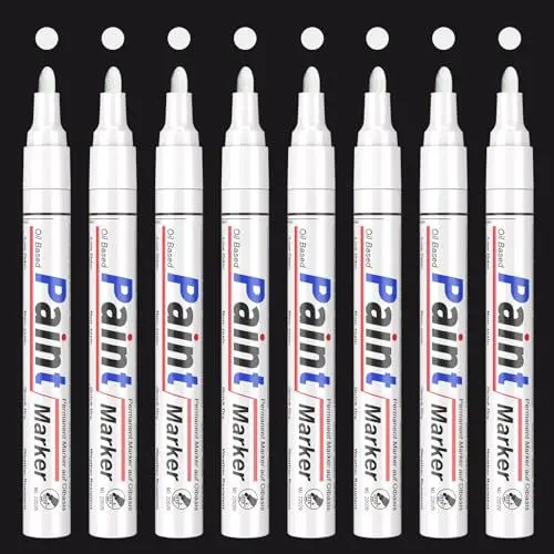 Produktbild: Permanent Marker Wasserfeste Stifte, 8 Weiß Lackstift, Lackmarker Zum Markieren Von Oberflächen Wie Metall, Reifen,Stein,Holz,Kunststoff,Farbecht,Gute Deckkraft,Wetter Und Wischfest, Rundspitze 2-3 mm