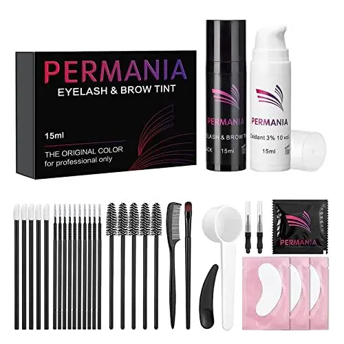 Produktbild: PERMANIA Augenbrauenfarbe,Wimpernfarbe Schwarz,Lash & Brow Tint Kit -Black, DIY Set fürs Färben von Gesichtshärchen wie Augenbrauen,Wasserdicht Langlebiges (15ML)