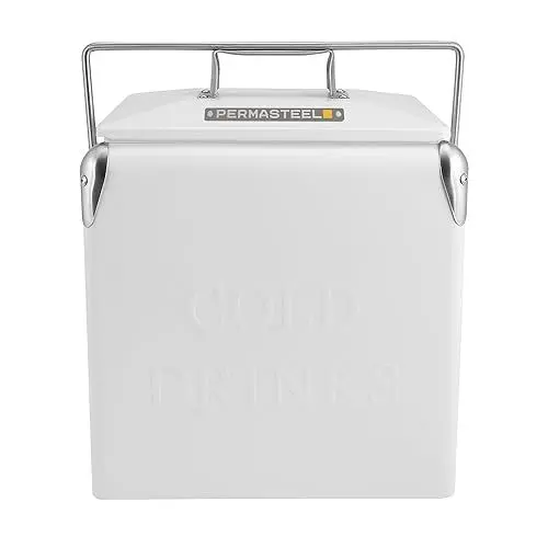Produktbild: Permasteel Kühlbox ohne Strom | Retro Tragbarer Picknickkühler | Outdoor Bunte Kühler für Getränke | Reisekühlschrank | 13 Liter | Weiß