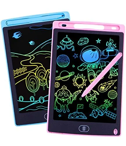 Produktbild: PERMUST 2 Stück LCD Schreibtafel Zeichenbrett Bildschirm 8,5 Zoll Maltafel zaubertafel Umweltfreundlich Heller Bunten Schrift Pad Lernspielzeug-Geschenk für Kinder 3-7Jahre altes Mädchen
