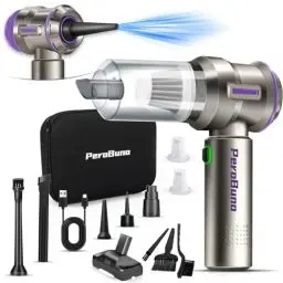 Produktbild: PeroBuno 2-in-1 Handstaubsauger Akku Kabelloser, 18KPA, 35Mins Laufzeit, Auto Staubsauger Stark, Druckluft mit Bürstenloser Motor und Type-C für Auto, Haus, Office Reinigung