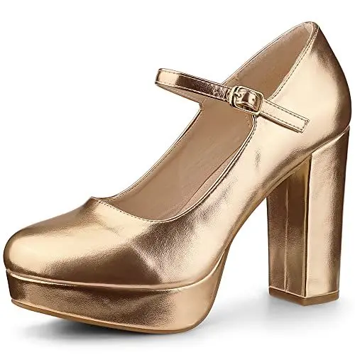 Produktbild: Perphy Plateau Knöchelriemchen Chunky Heels Mary Janes Pumps für Damen Roségold 37.5