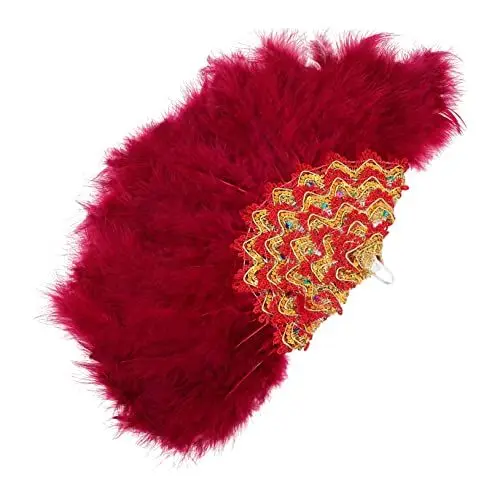 Produktbild: PERSELOSO Hochzeitsfächer Federn für Frauen Handgehaltener Fächer Weinrot Elegantes Accessoire für Braut und Gäste für Hochzeiten und Partys Dekorativer Fächer mit Stilvollem Design