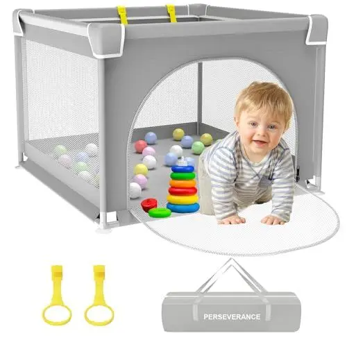 Produktbild: PERSEVERANCE Luafstll für Babys,90x90cm Lufstall Baby,Kinder Laufgllter,Kielnes Laufstall,Laufstall für Apartment,Laufgitter mit Atmungsaktivem Netz an Vier Seiten und Saugnäpfen